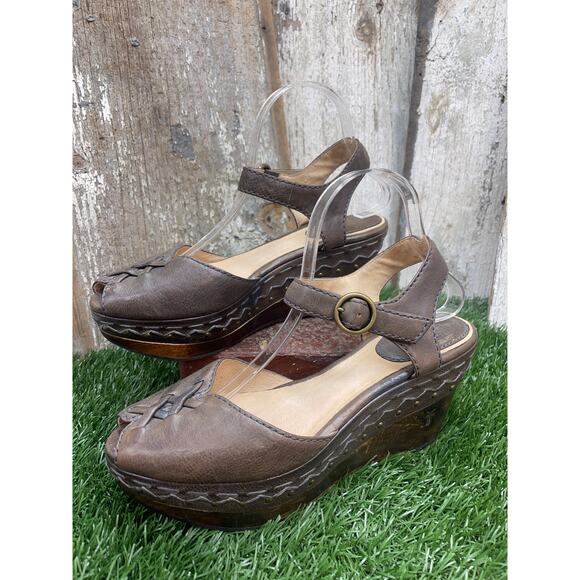 Frye Blair Peeptoe Leather Platform Wedge Heel Sandals Western Boho Women's 9.5 - Picture 1 of 10